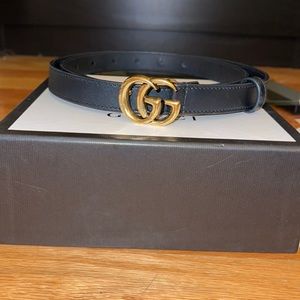 Leather belt with Double G buckle